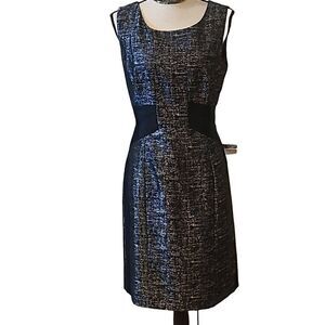 Chetta B sz 10 Black Silver Threaded Metallic Pencil Dress